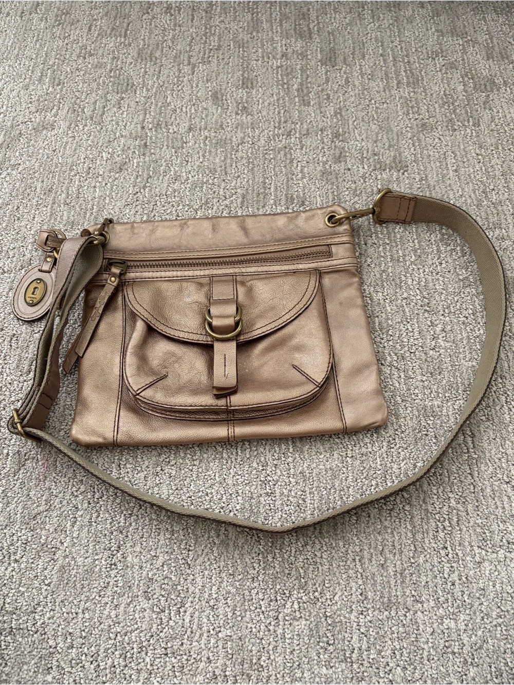 Fossil Taupe Leather Crossbody Bag - Picture 12 of 12